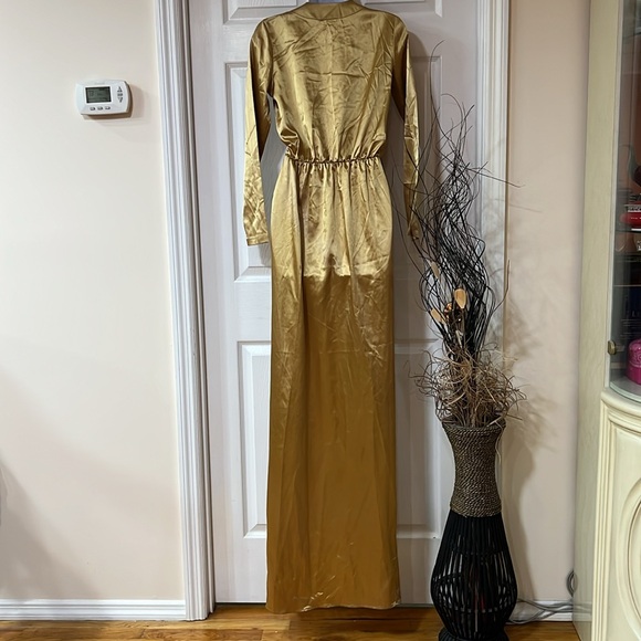 Gold Maxi Dress with Deep V-Neckline - Picture 9 of 9